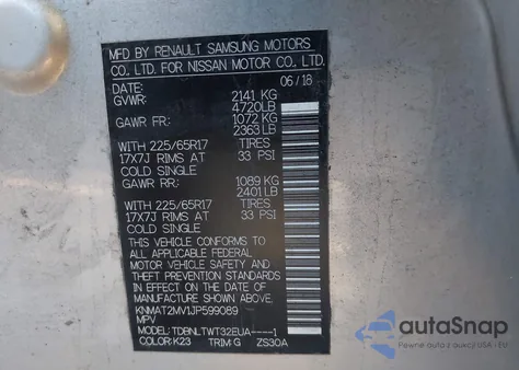 2018 Nissan Rogue Sv from USA, damaged, VIN KNMAT2MV1JP599089